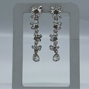 3012. Gold Tone Dangle‎ Earrings Faux Pearl And Rhinestones Length 3”